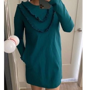 Sunday Best (Aritzia) Green ruffle-front long-sleeve dress size S